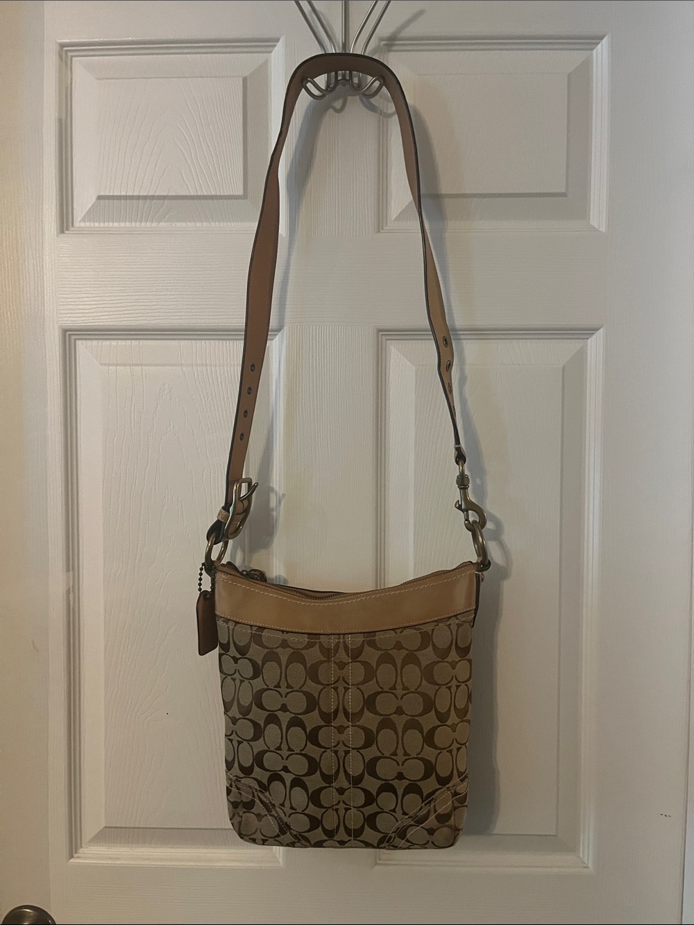 Coach Signature Brown and Tan Crossbody Bag